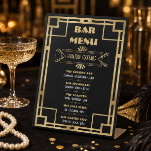 Art Deco Great Gatsby Roaring 20s Bar Menu Pedestal Sign