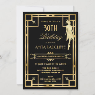 Art Deco Great Gatsby Roaring 20s Birthday ANY AGE Invitation