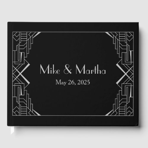Art Deco Great Gatsby Silver on Black Wedding Guest Book