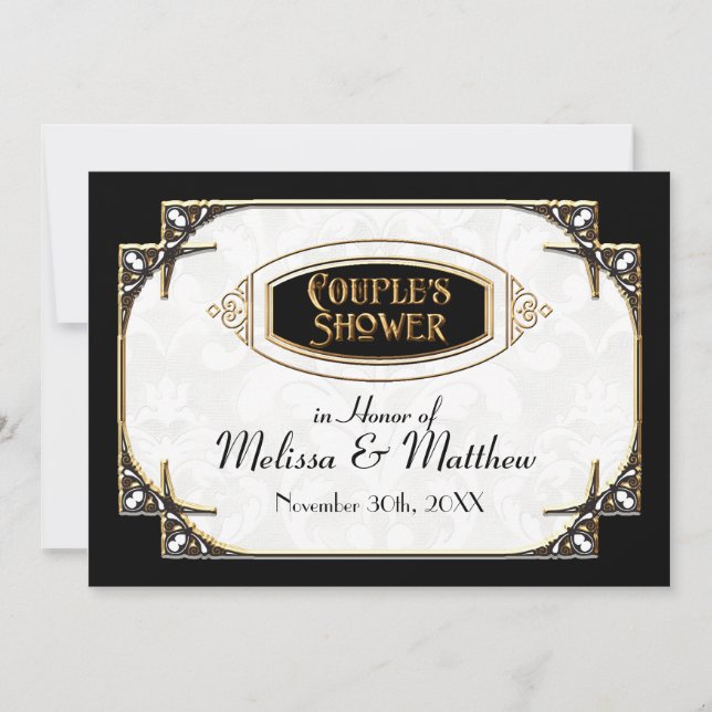Art Deco Great Gatsby Style Typography n Lace Gold Invitation (Front)