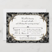 Art Deco Great Gatsby Style Typography n Lace Gold Invitation (Back)