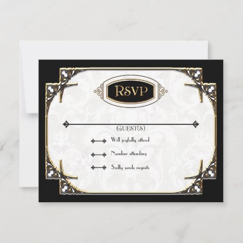 Art Deco Great Gatsby Style Typography n Lace Gold RSVP Card