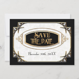 Art Deco Great Gatsby Style Typography n Lace Gold Save The Date