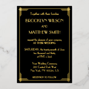Art Deco Great Gatsby Wedding Gold Foil Invitation
