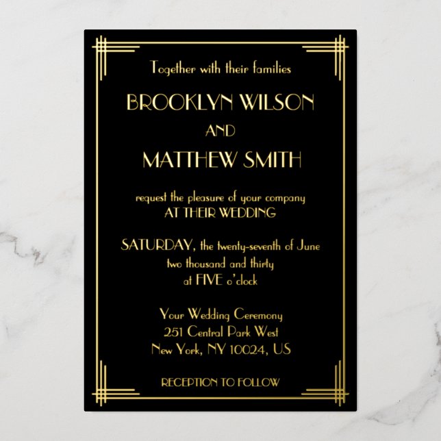 Art Deco Great Gatsby Wedding Gold Foil Invitation (Front)