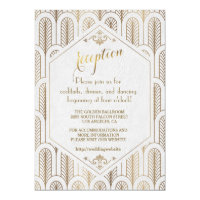 Art Deco Great Gatsby White Gold Reception Card