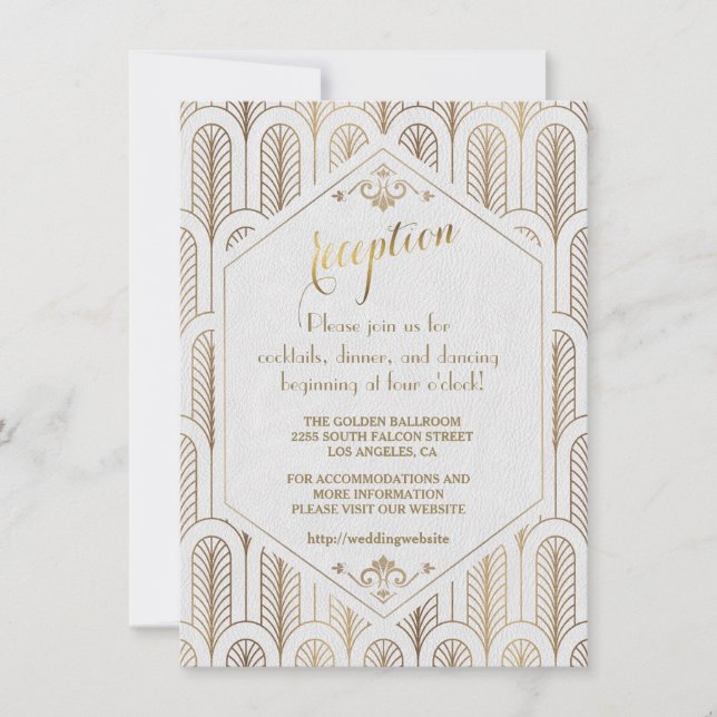 Art Deco Great Gatsby White Gold Reception Invitation (Front)