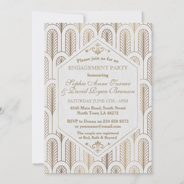 Art Deco Great Gatsby White Gold SWEET 16 Invitation (Front)