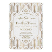Art Deco Great Gatsby White Gold Wedding Card