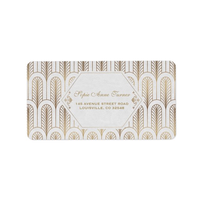 Art Deco Great Gatsby White Gold Wedding Label (Front)