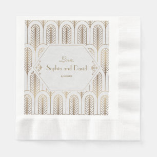 Art Deco Great Gatsby White Gold Wedding Napkins