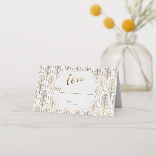 Art Deco Great Gatsby White Gold Wedding Place Card