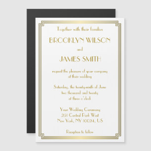 Art Deco Great Gatsby White Magnet Wedding Invites