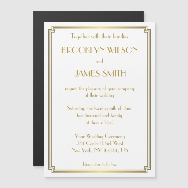 Art Deco Great Gatsby White Magnet Wedding Invites (Front/Back)