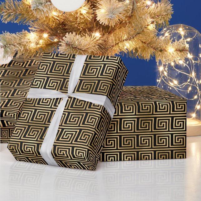 Art Deco Greek Key Spiral Pattern Design Wrapping Paper (Holidays)