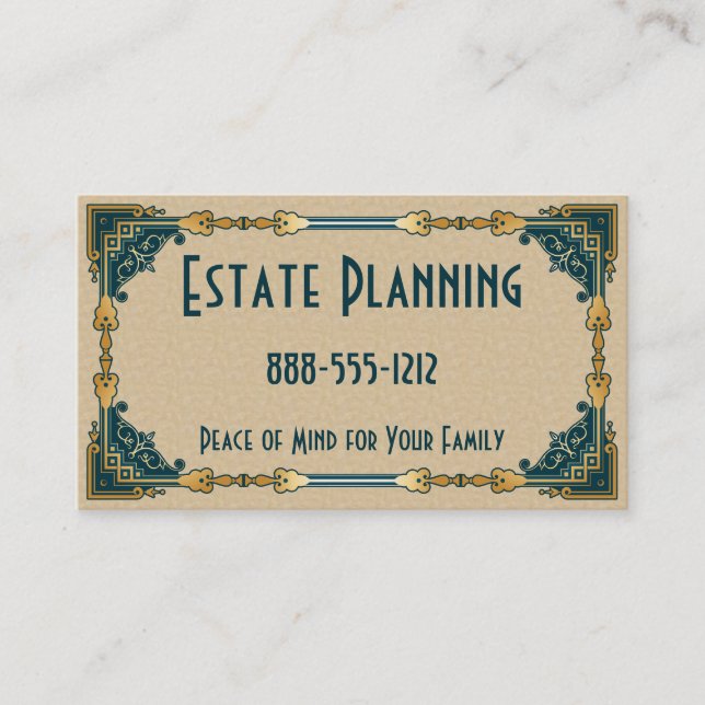 Art Deco Green and Gold Framed Professional Business Card (Front)