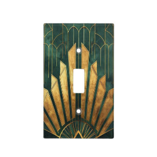 Art Deco Green and Gold Geometric Design Light Switch Cover
