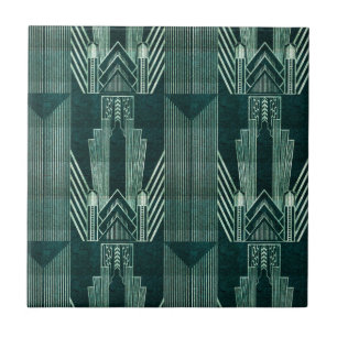 Art deco, Green,black, pattern,art nouveau,vintage Ceramic Tile