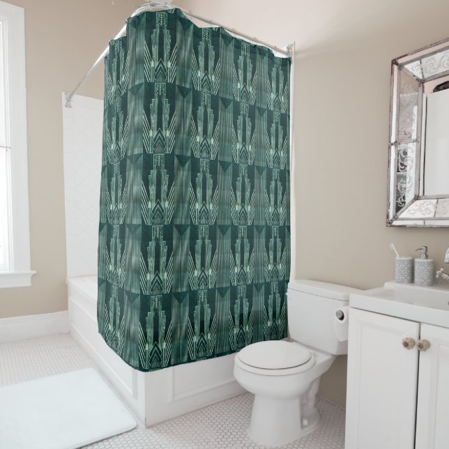 Art deco, Green,black, pattern,art nouveau,vintage Shower Curtain (In Situ)