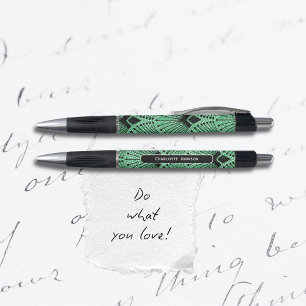 Art Deco Green Black White Vintage Peacock Pattern Pen