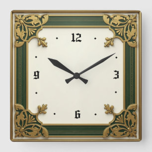 Art Deco Green Elegant Square Wall Clock