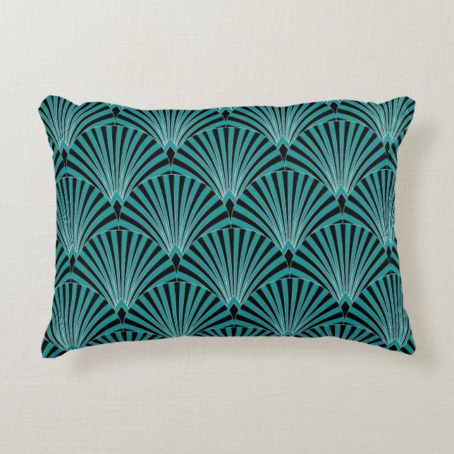 Art Deco: green fan pattern. Accent Pillow (Front)