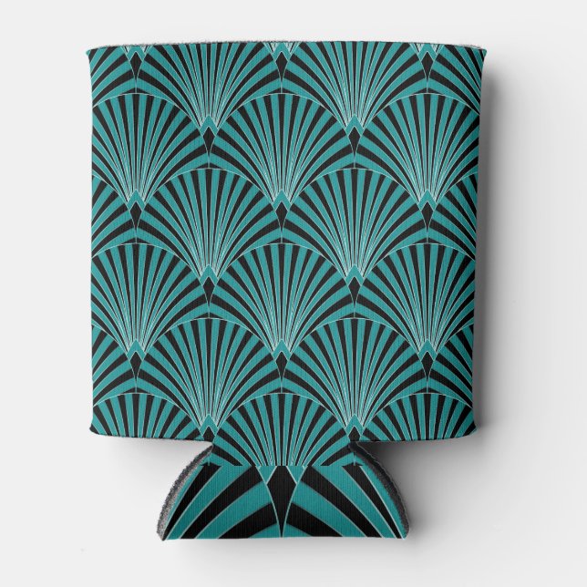 Art Deco: green fan pattern. Can Cooler (Front)