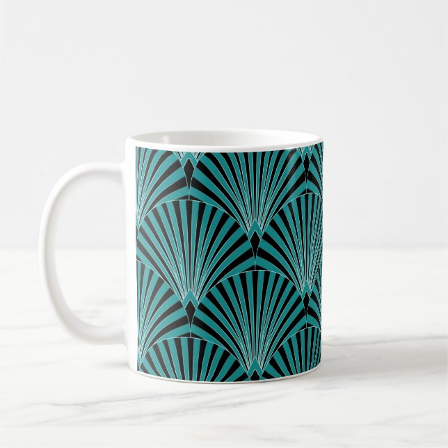Art Deco: green fan pattern. Coffee Mug (Left)