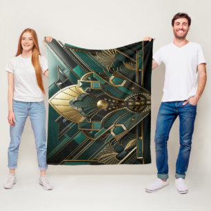 Art Deco Green Gold Black Art Nouveau Fleece Blanket