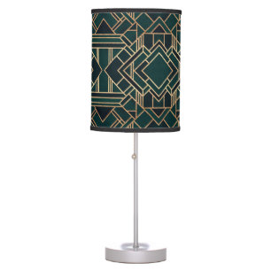 Art Deco Green & Gold Geometric Table Lamp