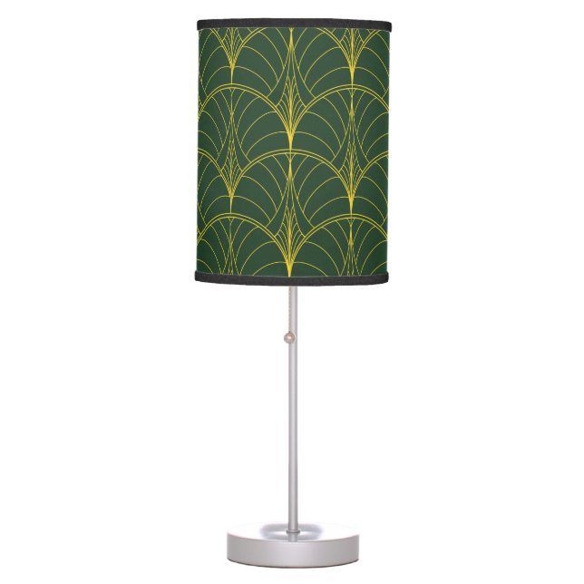 Art Deco Green & Gold Geometric Table Lamp (Front)