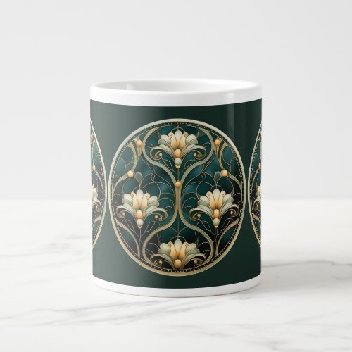 Art Deco Green Gold White Vintage Look Giant Coffee Mug