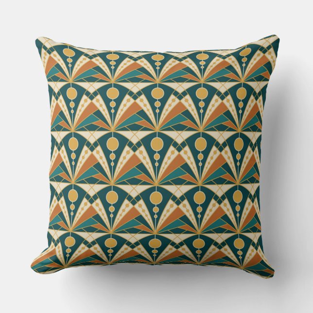 Art Deco (Green, rusty and gold) Throw Pillow (Front)
