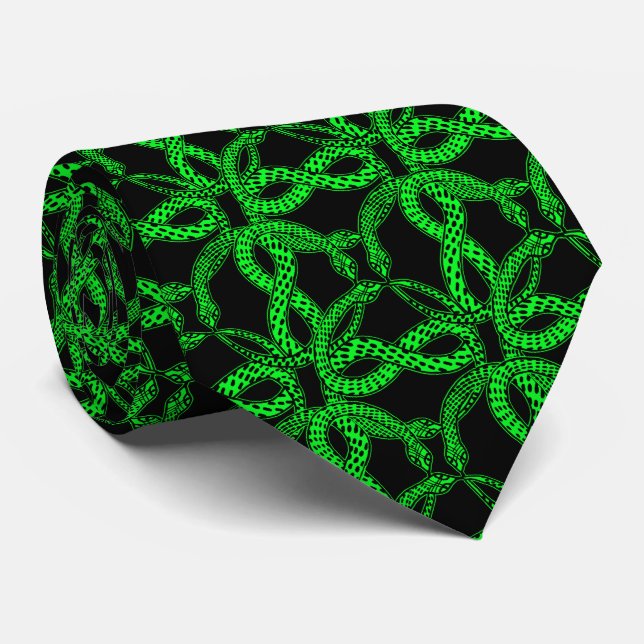 Art Deco Green Snake Pattern  Neck Tie (Rolled)