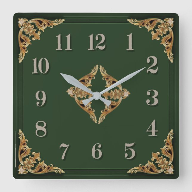 Art Deco Green Square Wall Clock (Front)