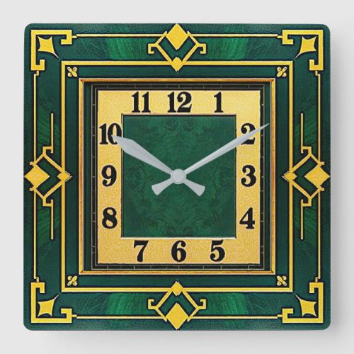 Art Deco Green Square Wall Clock