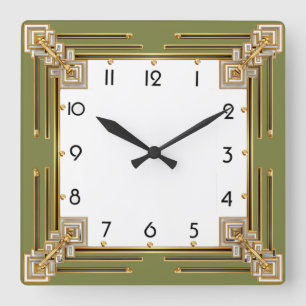 Art Deco Green Square Wall Clock
