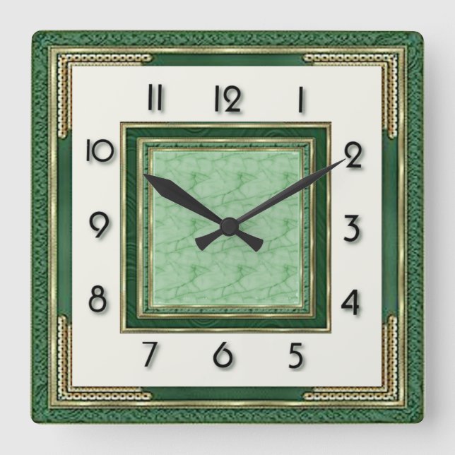 Art Deco Green Square Wall Clock (Front)