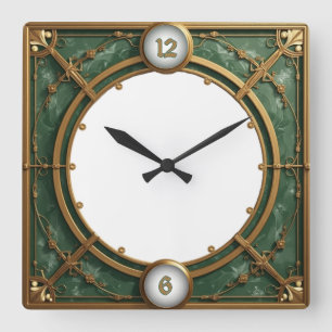 Art Deco Green Square Wall Clock