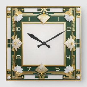 Art Deco Green Square Wall Clock