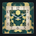 Art Deco Green Square Wall Clock<br><div class="desc">Great clock design. You will love it like others. Be free to use this design for other product you like or to customize and add your text. Follow me for more. Thank you. have a nice day.</div>