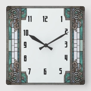Art Deco Green Square Wall Clock