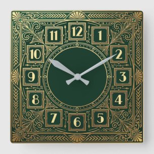 Art Deco Green Square Wall Clock