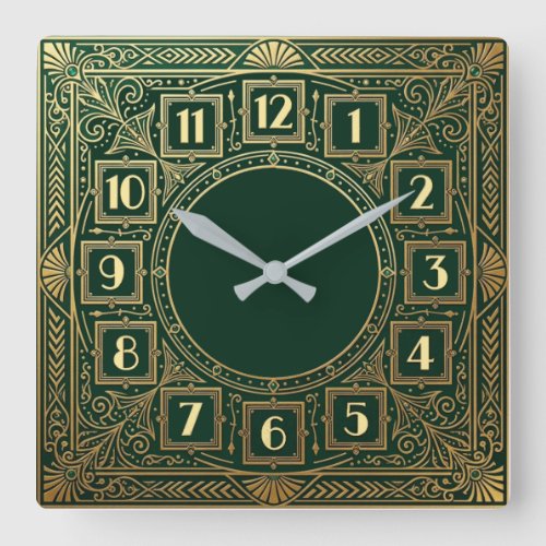 Art Deco Green Square Wall Clock