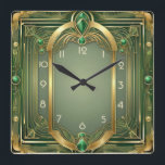 Art Deco Green Square Wall Clock<br><div class="desc">Great clock design. You will love it like others. Be free to use this design for other product you like or to customize and add your text. Follow me for more. Thank you. Have a nice day.</div>