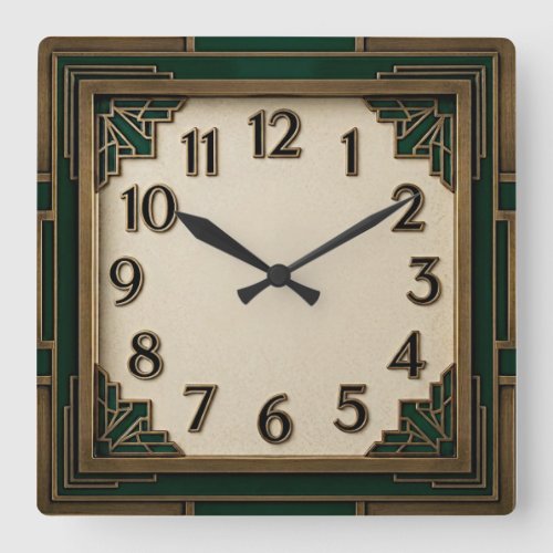 Art Deco Green Square Wall Clock