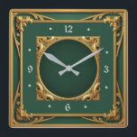 Art Deco Green Square Wall Clock<br><div class="desc">Great clock design. You will love it like others. Be free to use this design for other product you like or to customize and add your text. Follow me for more. Thank you. Have a nice day.</div>