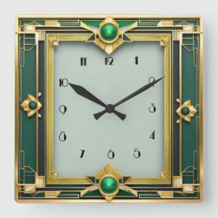 Art Deco Green Square Wall Clock