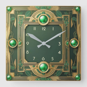 Art Deco Green Square Wall Clock