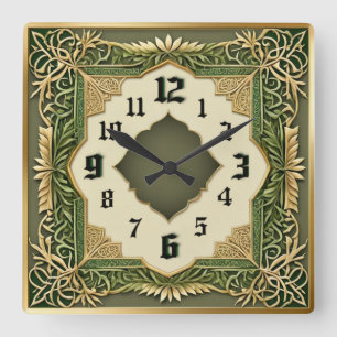 Art Deco Green Square Wall Clock